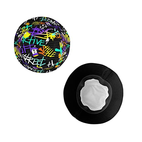 Graffiti Urban Colorful Bucket Hat For Women Men,Trippy Decor Art Fisherman Cap Packable Casual 90S Trendy Lightweight Travel Beach Sun Hats For Outdoor Headwear,Unisex #TOP5