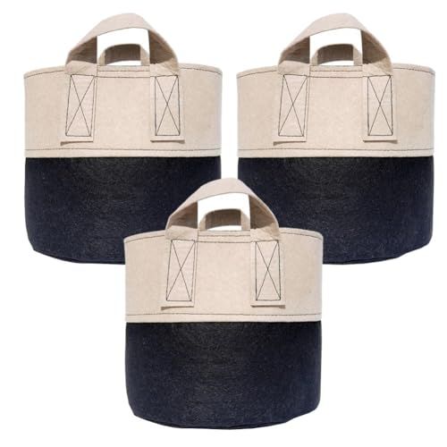 QOXEZY Lot de 3 sacs de culture non tissés réutilisables en tissu léger pour le jardinage – Idéal pour les tomates, les pommes de terre, les poivrons, les carottes et les fleurs (35,7 l)