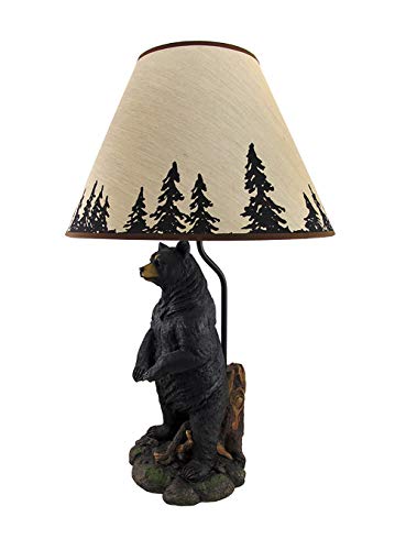 Zeckos Arkadius Rustic Resin Nightstand Bear Lamp Forest Silhouette Shade Living Room Desk Wildlife Decor Whimsical End Table Decorative Light #TOP1