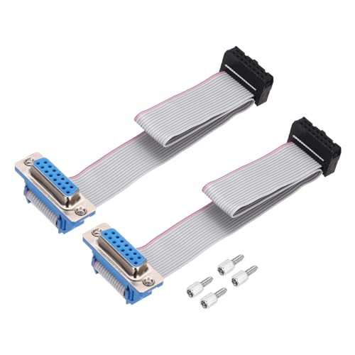 sourcing map 2Pcs 16Pin Flat Ribbon Cable Gray DB15 Female to FC-16P 2.54mm Pitch 20cm Length DB Serial Port Cable for Computer, LED Display, DVD with 4 Screws