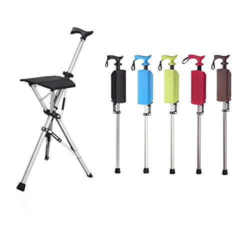 VMNG Outdoor Multifunctional Folding Walking Stick Chair Combo, Walking Tripod Cane Portable Adjustable Medical Foldable Cane Walking Stick for Elderly Outdoor Travel Rest Stool (Black)