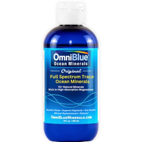 OmniBlue Ocean Minerals – 70+ Trace Minerals & Liquid Magnesium – Potassium, Chloride- Low Sodium – Natural Support for Sleep, Digestion, Regularity, Hydration & Electrolyte Balance (8 oz)