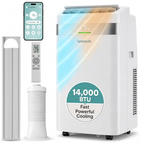 Image of SereneLife Portable Air Conditioner and Heater, 14,000 BTU Cooling & Heating with Wi-Fi Control, Dehumidifier & Fan Modes, Portable AC Unit with Window Mount Kit, Best for Rooms, White