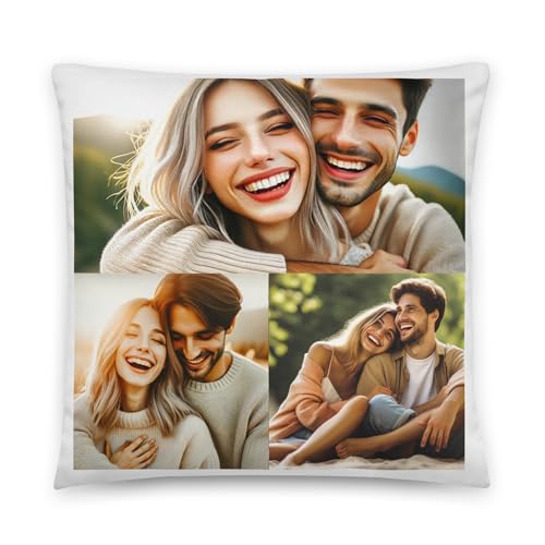 Kembilove Cojin Personalizado con Foto y Texto para Parejas - Regalo para Parejas - Regalos Personalizados para Enamorados - Almohada 40x40 cm - Regalos para Aniversario y San Valentín (3 Fotos)