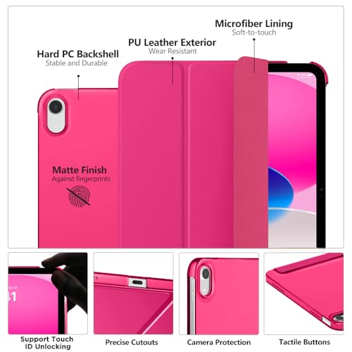 Image of MoKo for iPad (A16) 11th Generation Case 11 Inch 2025, iPad 10th Generation Case 10.9 Inch 2022, Slim Stand Hard PC Translucent Back Shell Smart Cover, Support Touch ID, Auto Wake /Sleep, Bright Pink
