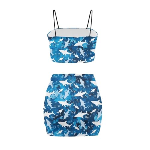 Image of Biyejit Women's 2 Piece Summer Outfits Spaghetti Strap Crop Tops and Bodycon Mini Skirt Dress Set Plus Size S-4XL