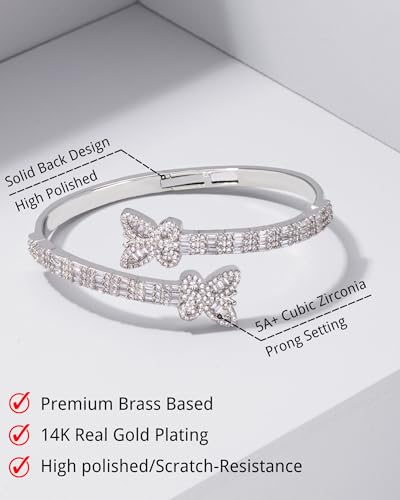 Lulu Mel Iced Out Baguette Diamond Bracelet Jewelry For Women, Hip Hop Mens 14K Gold Silver Plated Cubic Zirconia Bangle Bracelet, Men Heart Cuff Bracelet With Jewelry Box thumb #2