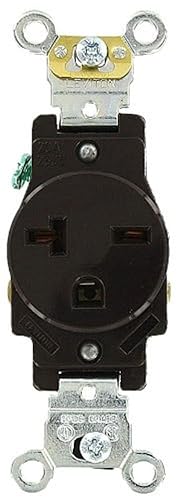 Leviton 20 amperios, 250 voltios, grado industrial resistente, receptáculo único, hoja recta, autoconexión a tierra, 5461, marrón