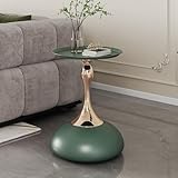 Round Small Metal Side Table, Mid Century End Table, Vintage Pedestal Accent Coffee Table for Small Spaces, Living Room, Bedroom Balcony and Office, Green