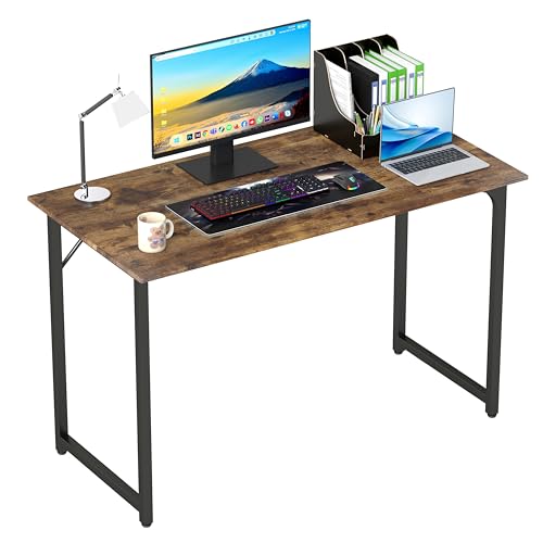 PayLessHere | 47 Inch Computer Desk | Brown | Office Desk with Metal Frame, Adjustable Feet | Water-Resistant, Scratchproof Surface | Sturdy Writing Table for Home Office or Study | Pack of 1