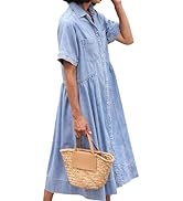 Women's Denim Shirt Dress 2025 | Short Sleeve Collared Button Front Jean Dress
