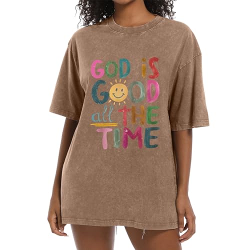 Image of Christian Shirts for Women Oversized God is Good Tshirt Vintage Religious Jesus Tees Inspirational Bible Verse Tops