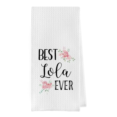 Geqtt Grandma Gift Dish Towel - Lola Waffle Weave Kitchen Tea Towel, Kitchen Decor, Gift for Mother's Day - Birthday - Holiday (1624 Inches)