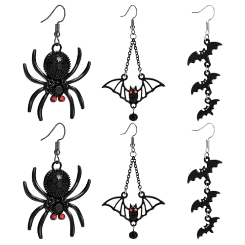 Brincos de Halloween, Regerly 3 peças brincos morcego lustre animal brincos de Halloween para mulher brincos compridos pretos acessórios para disfarces de Halloween carnaval, M, 0, 0