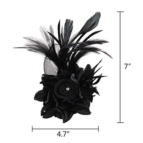 Actlati Fascinator Hat For Women Flower Mesh Feathers Hair Clip Tea Party Wedding Cocktail 20S Flapper Headpiece #TOP1