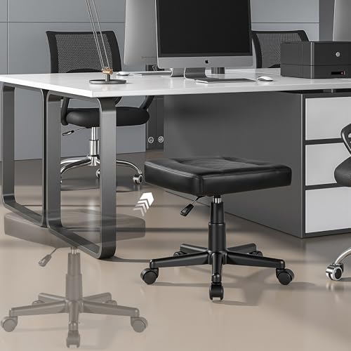 Image of VECELO Under Desk Footrest, PU Ergonomic Foot Rest with Wheels, Comfort Padding, Height Adjustable for Relieving Leg Pain, Stiffness, Black