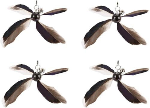 ottmat Cat Wand Toys Interactive for Indoor Cats 4PC 4-Blade Feather Propeller Refills (Classic Mocha Brown)
