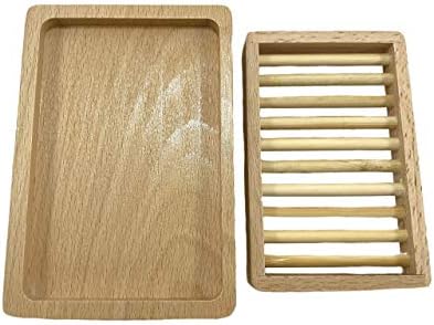 TXV Mart Wooden Beechwood Soap Dish, Soap Holder, Soap Saver for Bathroom, Shower Kitchen, Sink, Countertop with Top Tray for Draining and Bottom Tray to Contain Residual Water