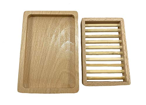 Txv Mart Wooden Beechwood Soap Dish, Soap Holder, Soap Saver For Bathroom, Shower Kitchen, Sink, Countertop With Top Tray For Draining And Bottom Tray To Contain Residual Water #TOP4