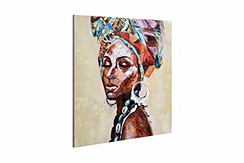 Large Canvas Prints Wall Art Photo For Home, African American Black Girl Oil Paintings, 3D Hand Painted Colorful Modern Indian Worman Pictures For Bedroom, Living Room, Ready To Hang 36X36 Inches #TOP1