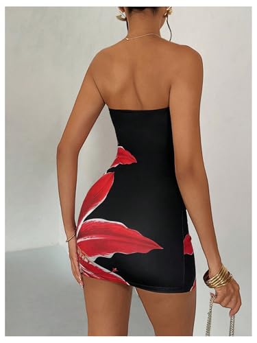GORGLITTER Vestido tubinho feminino floral colado ao corpo, sem alças, floral, bandeau, verão, mini