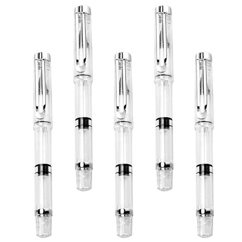 GALPADA 5個 書き初め用ピス充填式水彩筆ペン 透明軸リフィル可能万年筆型書道ブラシ から大人まで習字 絵画 水彩画に