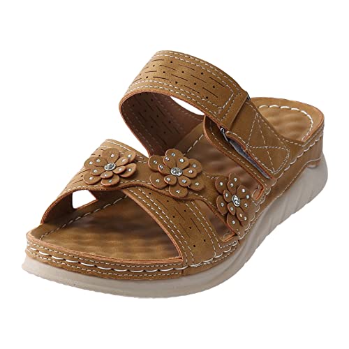 AOKEbr Sandalen Damen Plattform Pantoletten Schuhe Mode Sommer Frauen Sandalen Keilabsatz Plattform Cross Strap Open Toe Strass Massage Einlegesohle Cover