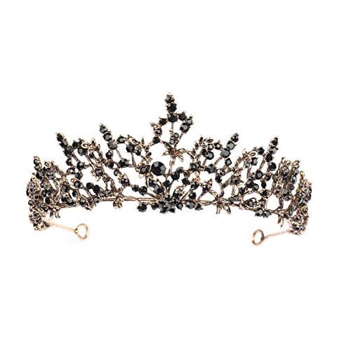 Vintage Baroque Halloween Crown Tiara Rhinestone Black Branches Queen Headband Handmade Witch Hair Accessories Princess Gift for Wedding Festival Cosplay Party Costume Masquerade Present Cover