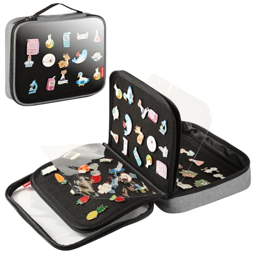 Image of Oeun fan Enamel Pin Display Book, Small Collections Or Travel Pin Trading Book, Pin Collector Display Bag,6-Page Pin Display Board,Pin Display Case (Silver Grey)