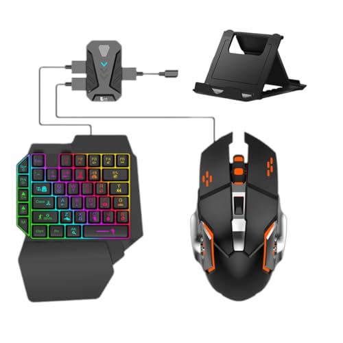 Image of One Handed Wired Gaming Keyboard and Mouse, 4 in 1 Mobile Game Combo Pack, Half Keyboard for Phone Gaming Controller with Mouse Converter Adjustable Phone Stand, Fast Charging, No Latency