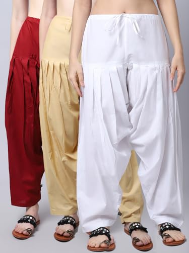 Image of Pistaa's Women's Regular Fit High Rise Combo of 3 Solid Pure Cotton Patiala Salwar