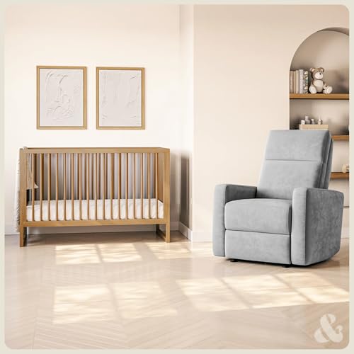 Image of Nurture& The Glider Premium Power Recliner Nursery Glider Chair with Adjustable Head Support | Designed with a Thoughtful Combination of Function and Comfort | Built-in USB Charger (Gray)