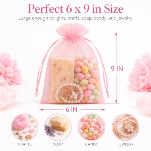 Image of Hopttreely Reliable 6x9 Organza Bags, 50PCS Odor-Free Mesh Drawstring Gift Bags for Crafts Soap Candy, Jewelry Treat Mesh Bag Drawstring for Wedding Party Favors Baby Shower Goodie Gifts