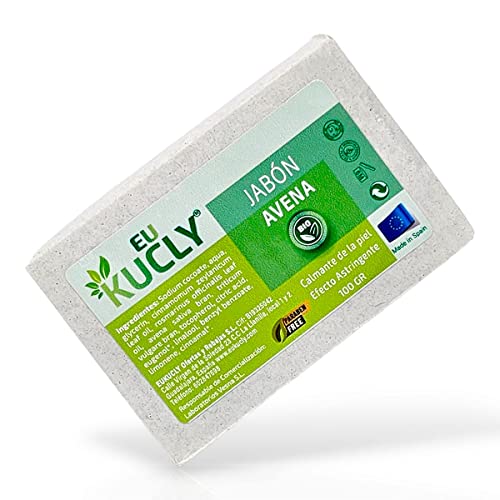 Jabón De Avena Facial Artesanal Bio Calmante de La Piel, Efecto Astringente, Fabricado en España Para Pieles Sensibles. Exfoliante Facial Natural Solido y Anti-Acné