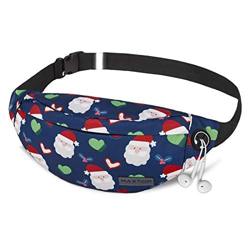 MAXTOPBumbag Waist Fanny Pack Running Belt for Men Women Unisex Bum Bag with Headphone Jack and 4-Zipper Pockets Adjustable Belt for Outdoors Workout Hiking Gifts for Men Women