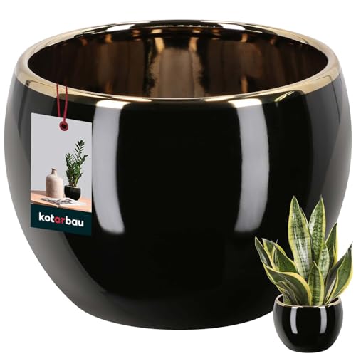 KOTARBAU® Blumenübertopf Keramik glasiert Schwarz & Gold Höhe 9 cm ⌀ 11 cm Übertöpfe für Zimmerpflanzen Pflanztopf Keramik für Wohnzimmer Blumenübertöpfe für innen Plant Pot KOTARBAU® Blumenübertopf Keramik glasiert Schwarz & Gold Höhe 9 cm ⌀ 11 cm Übertöpfe für Zimmerpflanzen Pflanztopf Keramik für Wohnzimmer Blumenübertöpfe für innen Plant Pot