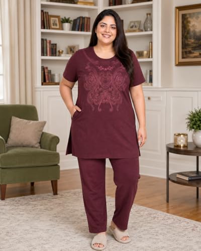 Image of In Love Women's Printed Cotton Plus Size Longline T-Shirt with Pockets | Cotton fabric - soft longline T-shirt with easy plus-size fit