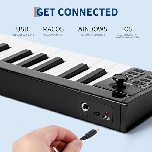 Image of 49 Key MIDI Keyboard, USB Controller with OLED Display, 8 Drum Pads DAW Integration for Music Creating & Recording, Black