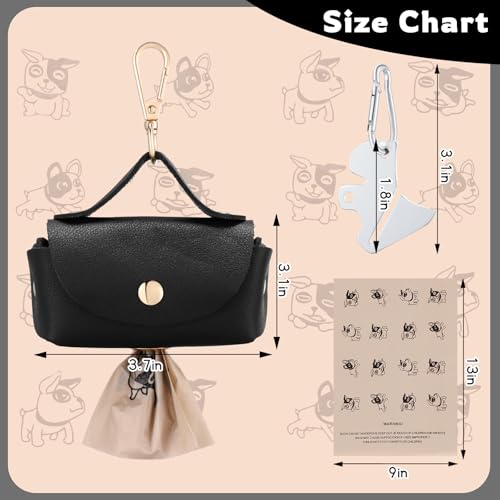Image of Affrolling 5 Pcs Leather Dog Poop Bag Holder Christmas Include 45 Scented Poop Bags Dispenser Cute for Travel Walking Dog Park and Outdoor Use(Black)