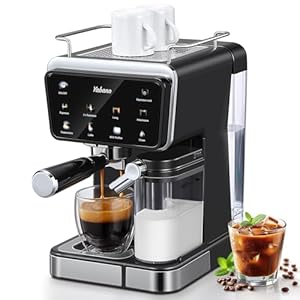 Yabano Espressomaschine Siebträgermaschine 20 Bar mit 500ML Automatischer Milchaufschäumer, 6 Getränke, Modernes Farb-Touchscreen-Display, 1.5L Wassertank, Cappuccino & Latte Kaffeemaschine, 1350W