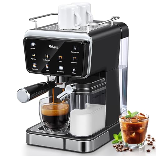 Yabano Machine à expresso, 20 bars, avec mousseur à lait automatique de 500 ml, 6 boissons, écran tactile couleur, réservoir d&rsquo;eau de 1,5 l, cafetière cappuccino et latte, 1350 W