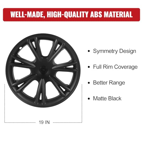 Model Y Wheel Covers 19 inch Hubcaps 4 Pcs Rim Protectors Matte Black Compatible with 2020-2024 Tesla Model Y