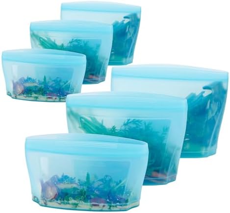 Reusable Silicone Food Storage Bag, Stand Up Food Storage Container, Reusable Zipper seal bag, no lid required, for Food Storage& Meal Prep, Freezer Oven Dishwasher - Safe, Set of 6 Bowls