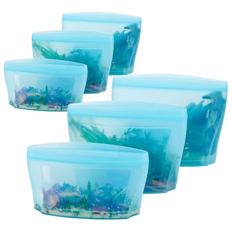 Zip Standing Reusable Silicone Food Storage Bag, Stand Up Food Storage Container, Reusable Zipper seal bag, no lid required, for Food Storage& Meal Prep, Freezer Oven Dishwasher - Safe, Set of 6 Bowls Cover