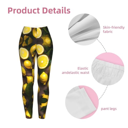 Leggings de compresión suaves de mujer con estampado de limones tropicales 6