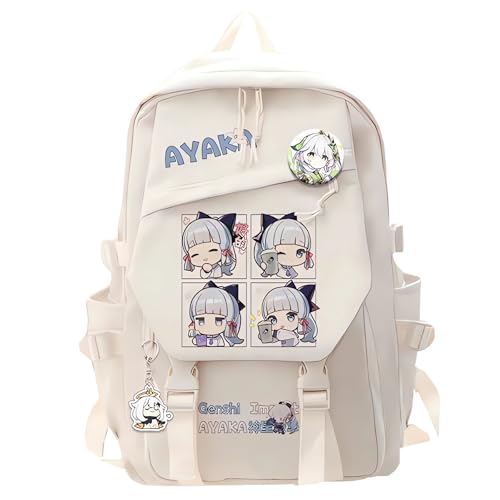Dalicoter Game Backpack Kamisato Ayaka Backpack Cute 3D Printed Daypack Laptop 17 Large Capacity Travel White BackPack With Gift