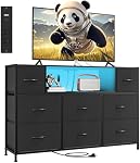 Somdot Dressing noir avec des sorties de puissance et LED Lumières, 8 Tiroirs Dresser TV Pour la première fois, 55 de pouce TV, Chandails en tissu pour chambre à coucher Salon Hallway