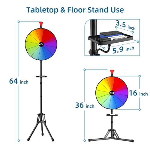 16 Inch Prize Wheel - Spinning Wheel With Folding Tripod Floor Stand, Height Adjustable Wheel Spinner, 12 Color Slots Raffle Wheel With 2 Dry Erase Markers & Eraser For Carnival, Fortune Spinning Game #TOP5