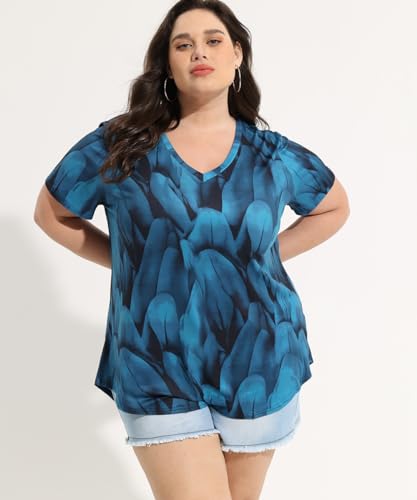 Image of RITERA Women Plus Size Tops Tie Dye V Neck Shirt Floral Camo Summer Short Sleeve Tunic Oversized Ladies Blouse XL-5XL