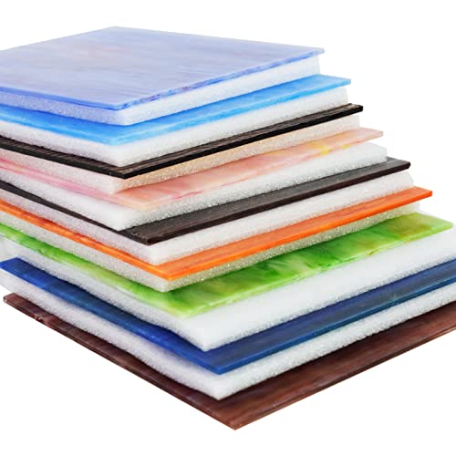 Kiphepi 9 Sheets Mixed Textures Stained Glass Sheets Pack 6 X 6 Inch Cathedral Art Glass Supplies Mosaic Glass Tiles For Crafts And Mosaic Making,Color Variety Textured (Mixed-B-X) #TOP5